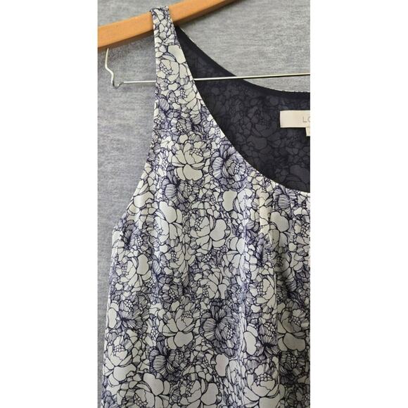 Loft Medium Blouse Sleeveless Lined Floral Pleats Blue White - Picture 5 of 8